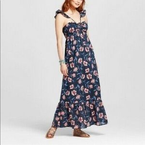 Xhilaration Navy Blue Floral Maxi Dress Size S